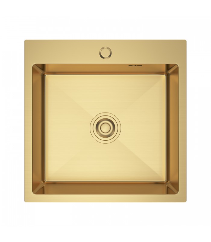 Zlewozmywak stalowy HD5050G GOLD PVD, sposób montażu: podwieszany bądź wpuszczany 500x500mm (zestaw: zlew,syfon,mocowania)