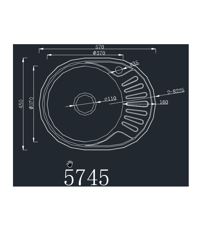 Zlewozmywak stalowy HD5745D INOX, sposób montażu: wpuszczany 570x450mm (zestaw:zlew,syfon)