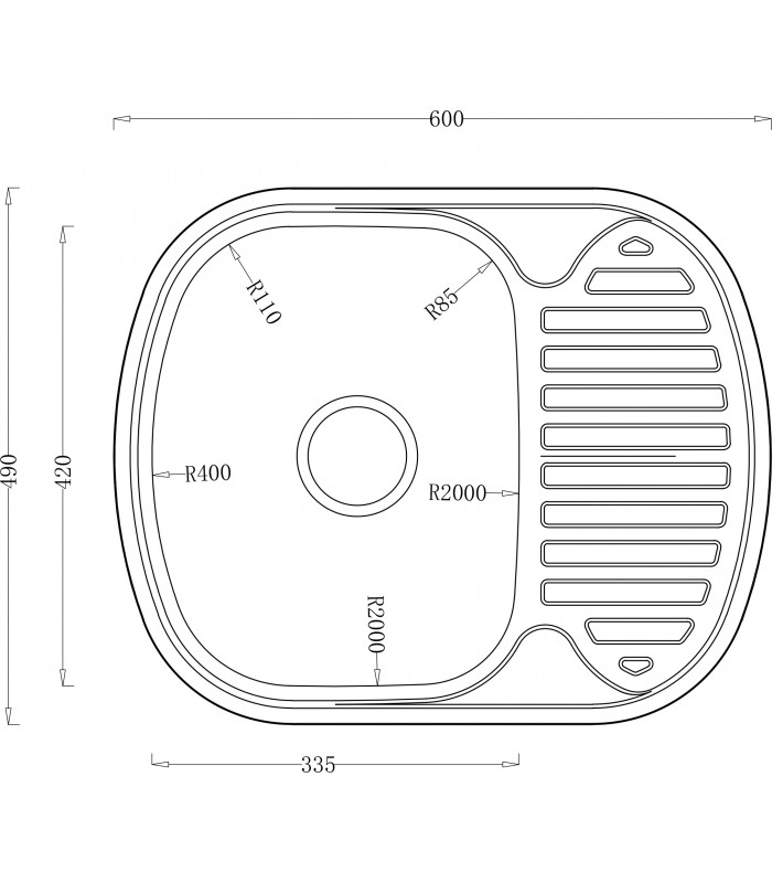Zlewozmywak stalowy HD6049S INOX, sposób montażu: wpuszczany 600x490mm (zestaw: zlew,syfon)