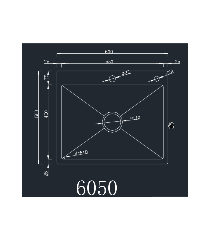 Zlewozmywak stalowy HD6050B GRAFIT PVD, sposób montażu: podwieszany bądź wpuszczany 600x500mm