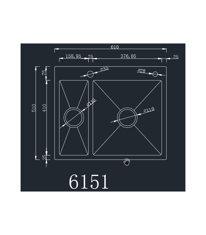 Zlewozmywak stalowy HD6151 INOX, sposób montażu: podwieszany bądź wpuszczany 610x510mm