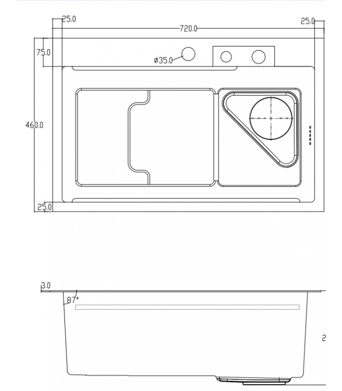 Zlewozmywak stalowy HD7246B GUNGREY, sposób montażu: wpuszczany bądź wpuszczany na równi z blatem 720x460mm