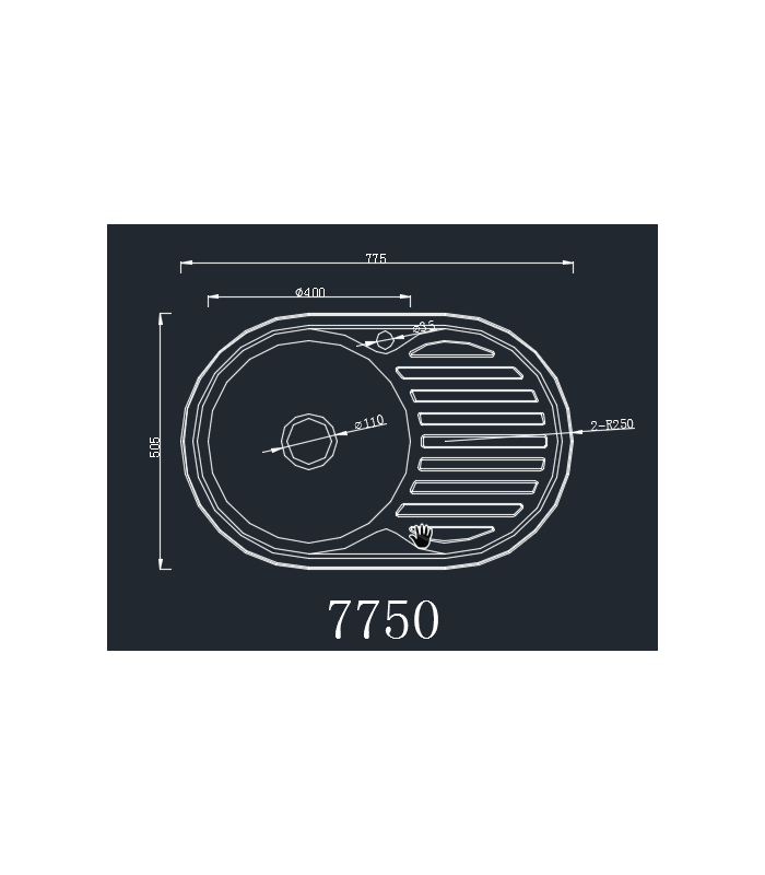 Zlewozmywak stalowy HD7750S INOX, sposób montażu: wpuszczany 770x500mm (zestaw:zlew,syfon)