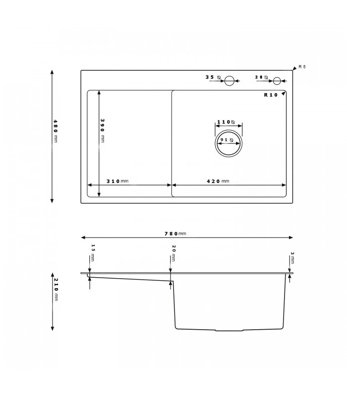 Zlewozmywak stalowy HD7849LG GOLD PVD, sposób montażu: wpuszczany bądź wpuszczany na równi z blatem 780x490mm