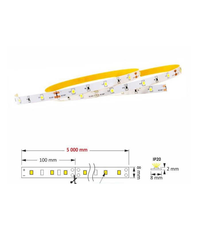 TAŚMA PREMIUM Made in Poland TYP 2835 IP20 30LED/m szer 8mm, 3pkt/10cm, neutralna, moc 5,6W/m