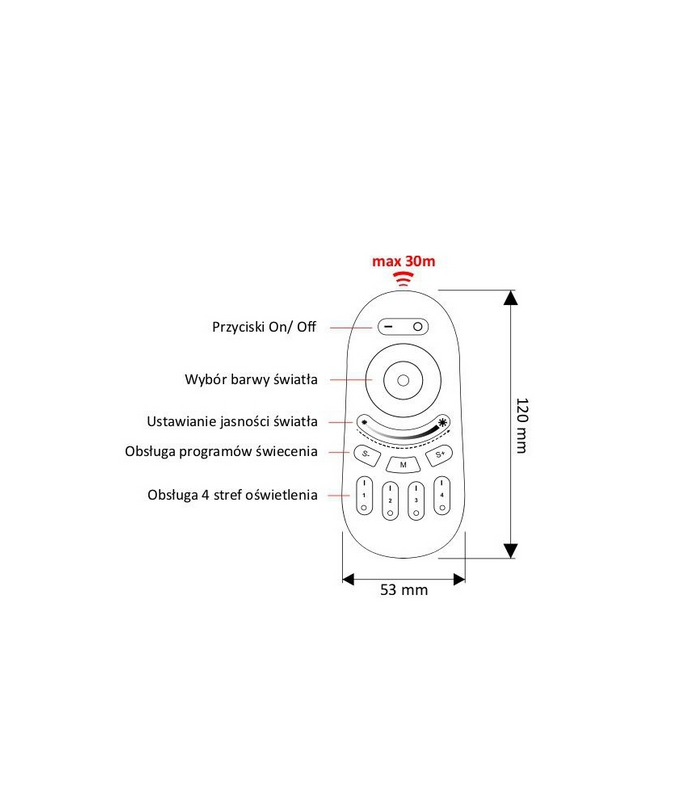 Pilot do sterownika RGB i RGBW RF 2,4GHZ 12-24V DC 18A