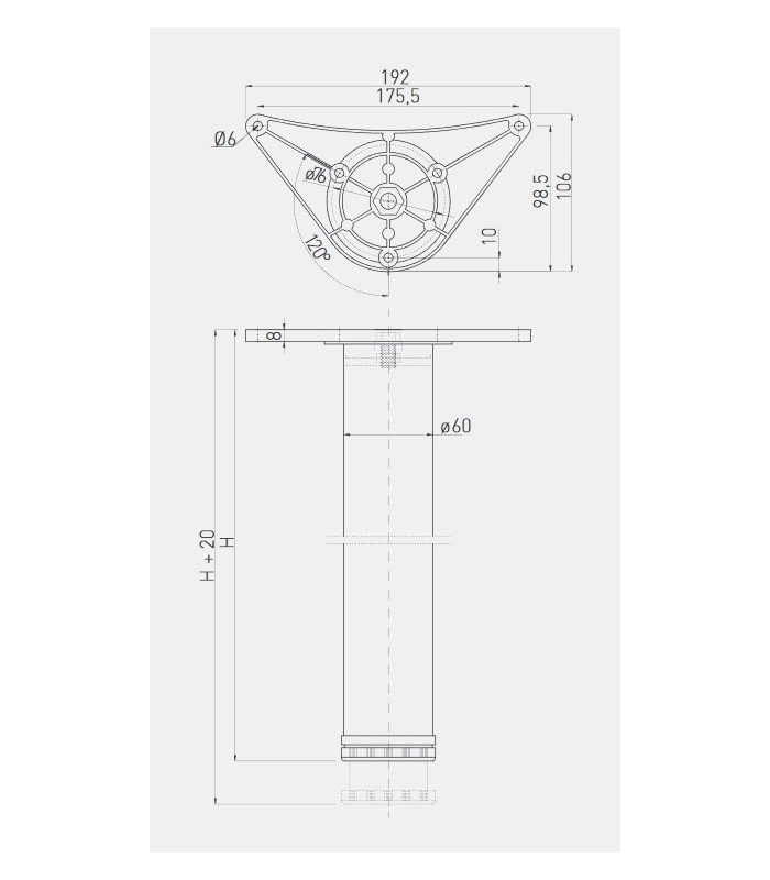 Noga meblowa fi 60 H1100 biała