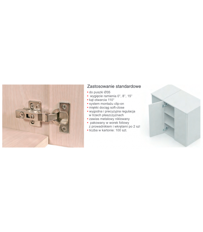 Zawias hydrauliczny, nakładany z prowadnikiem H-0 metal nikiel EXPERT SOFT CLOSE TJ01.7101.01.064