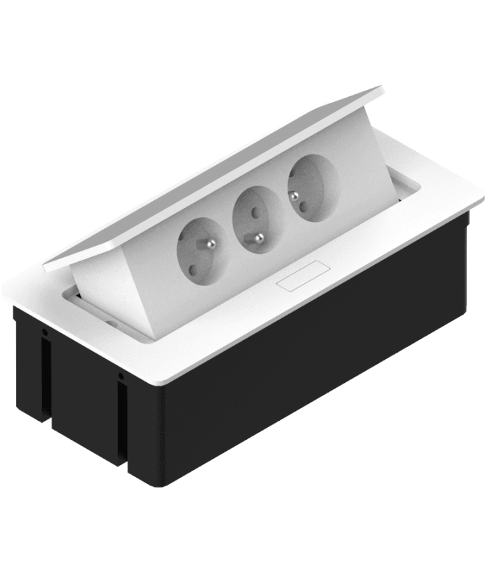 ELEKTRIMA KWADRO Przedłużacz biurkowy wpuszczany prostokątny 3x gniazdo uziemienie, metal/tworzywo biały