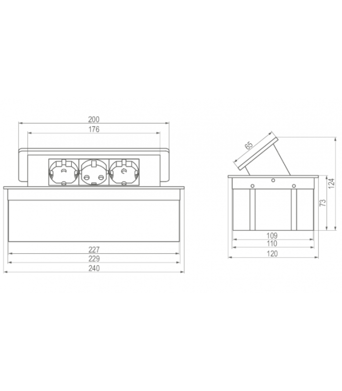 ELEKTRIMA KWADRO Przedłużacz biurkowy wpuszczany prostokątny 3x gniazdo uziemienie, metal/tworzywo biały