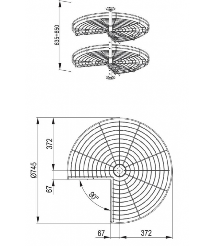 Kosz obrotowy fi 750 3/4 srebrny