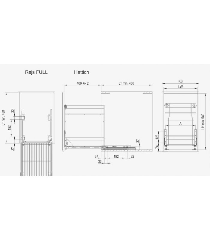 VARIANT MULTI Kosz dolny cargo mini 150 L-450 metal efekt chrom