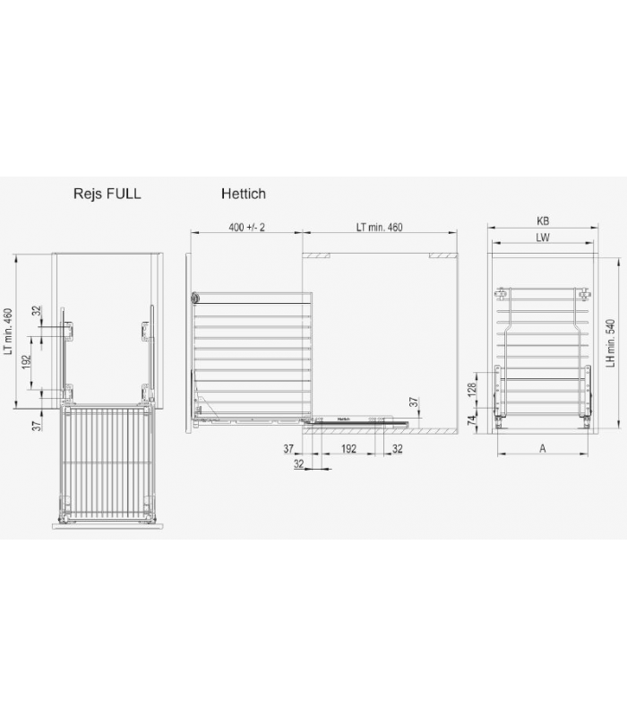 VARIANT MULTI Kosz dolny cargo mini jednopoziomowe 400 L-450 metal efekt chrom