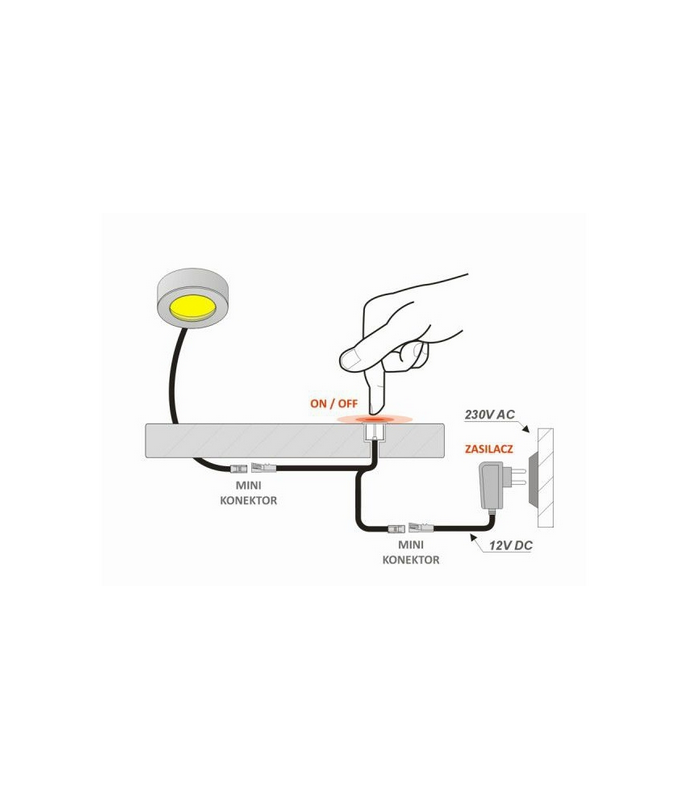 Wyłącznik sensorowy CHROM, 12VDC, 36W, przewody po 1m (włącznik ściemnialny)