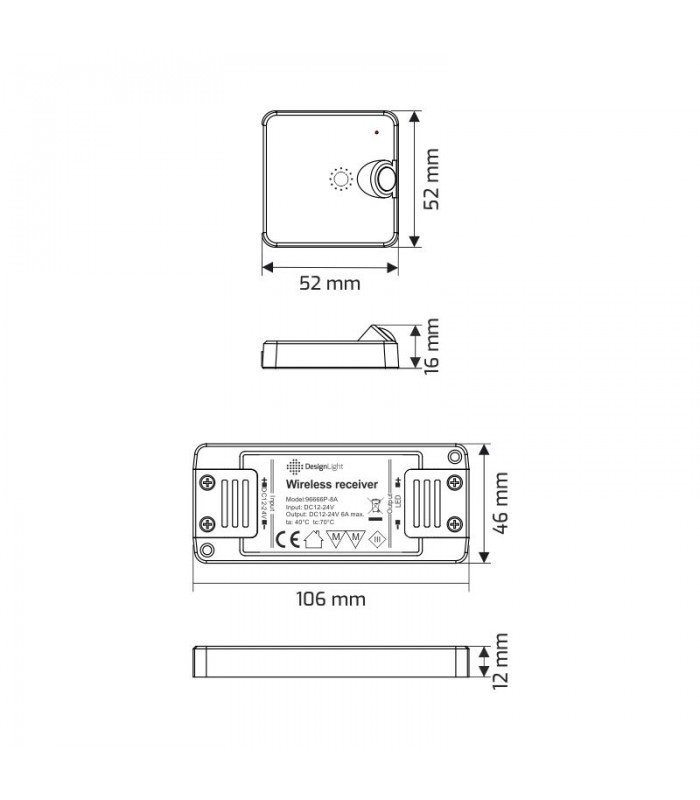 DELI 2 - bezprzewodowy zestaw PIR do szaf ze ściemniaczem CZARNY