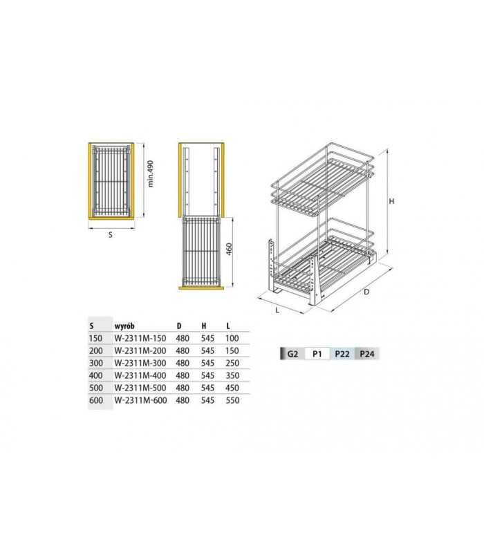 MINI 2-poziomy 150mm srebrny boczny