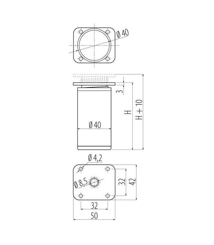Nóżka fi40mm H-100mm CHROM okrągła