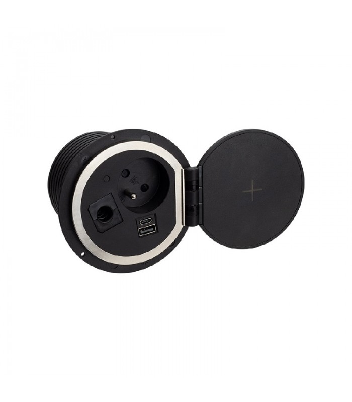 SAMO BOX, czarny, 1 x gniazdo FR, 1 x USB typ A, 1 x USB typ C, indukcja, przewód zasilający 2m