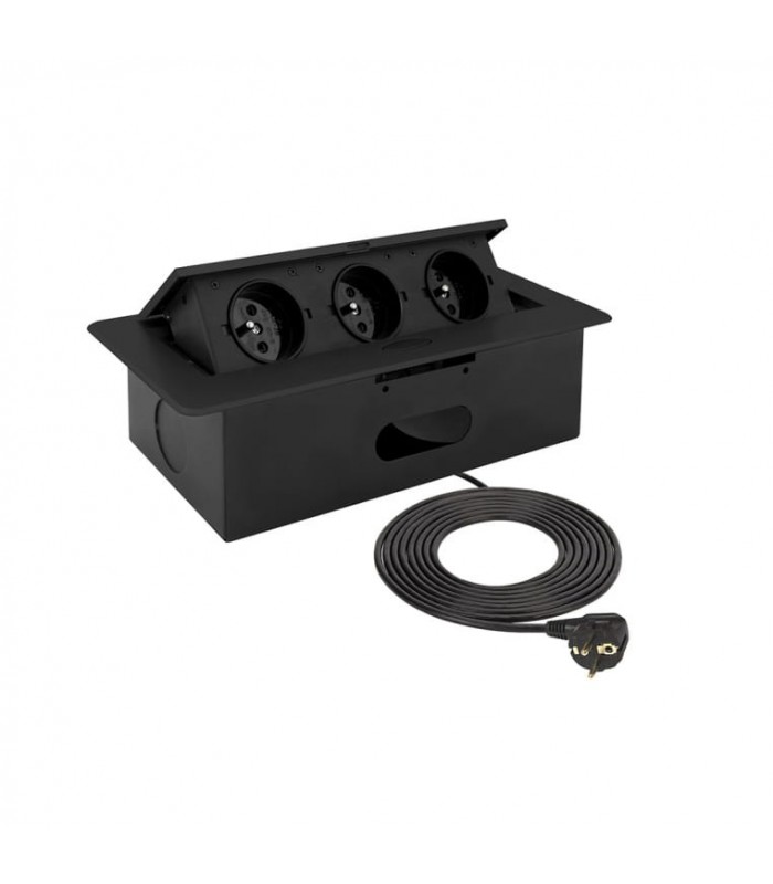 KOMBIBOX UZBROJONY czarny z przewodem 1,5m , 3 x gniazdo z bolcem, model nr 1
