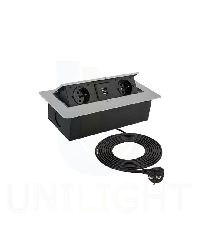 KOMBIBOX biały 3m przewód zasilający, 2 x gniazdo z bolcem + 2USB 5VDC 2,1A,