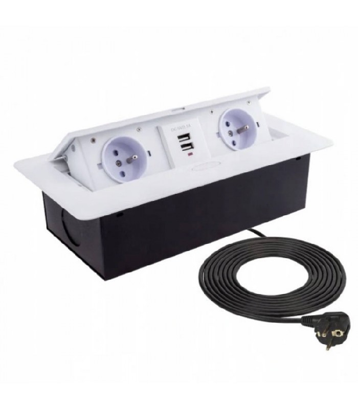 KOMBIBOX UZBROJONY biały, z przewodem 1,5m, 2 x gniazdo z bolcem+2xUSB