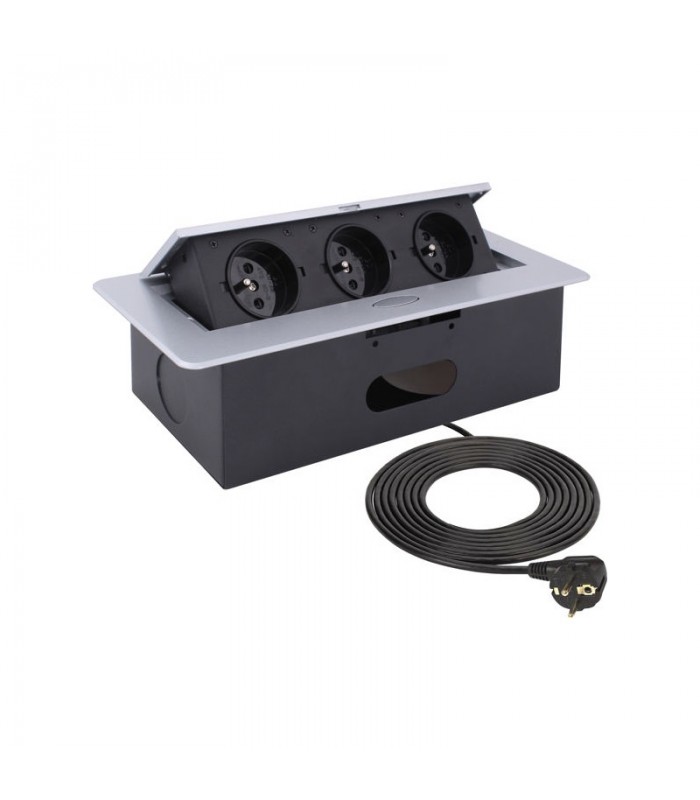 KOMBIBOX UZBROJONY 3 x gniazdo z bolcem, z przewodem 1,5m , kolor aluminium, model nr 1