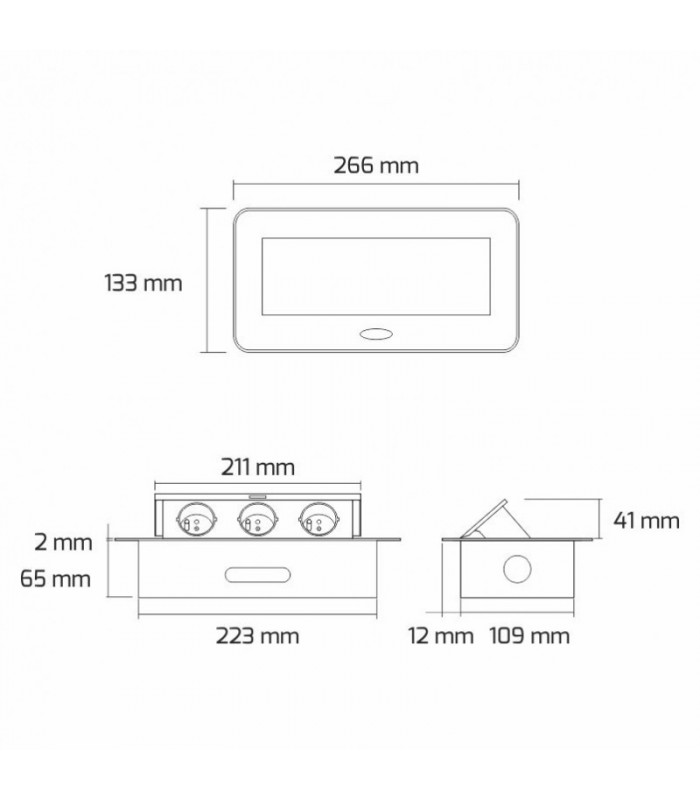 KOMBIBOX UZBROJONY 3 x gniazdo z bolcem, z przewodem 1,5m , kolor aluminium, model nr 1