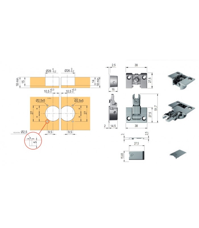 Zawias KIMANA do frontów barkowych nikiel