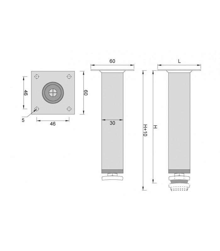 Nóżka DN-737 P H-100mm CZARNA okrągła