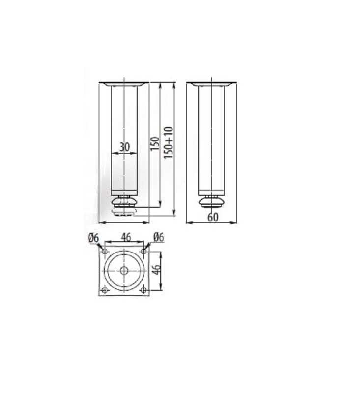 Nóżka okrągła H-150mm CHROM