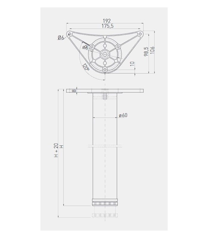 Noga meblowa aluminium H710mm fi60mm
