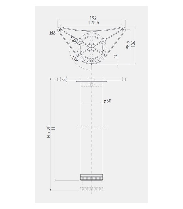 Noga meblowa satyna H1100mm fi60mm