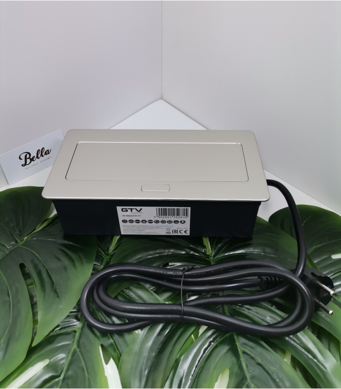 Przedłużacz SOFT aluminium 2x gniazdo z uziemieniem, USB 2,1A, kabel zasilający z wtyczką