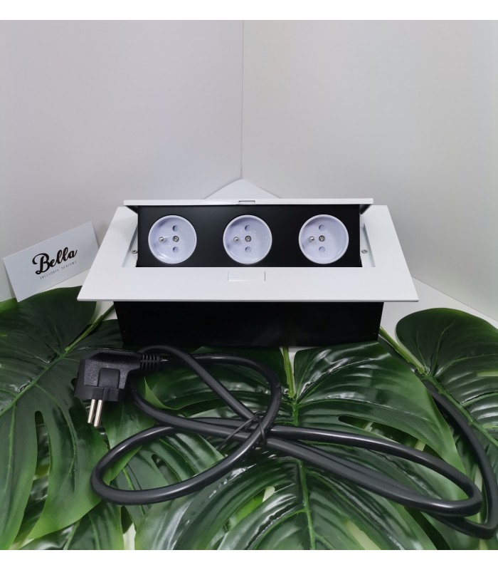 Przedłużacz biały 3x gniazdo z uziemieniem, kabel zasilający z wtyczką