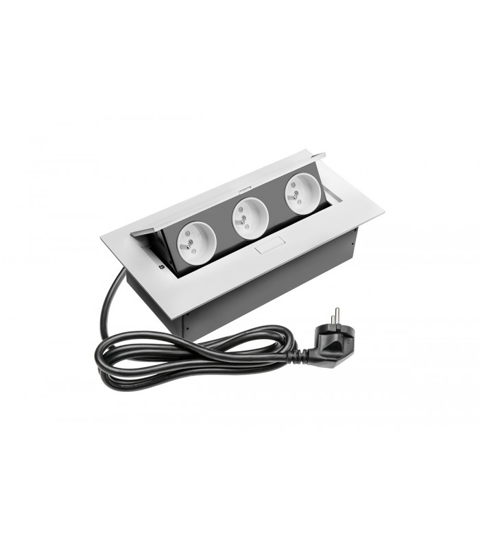 Przedłużacz biały 3x gniazdo z uziemieniem, kabel zasilający z wtyczką