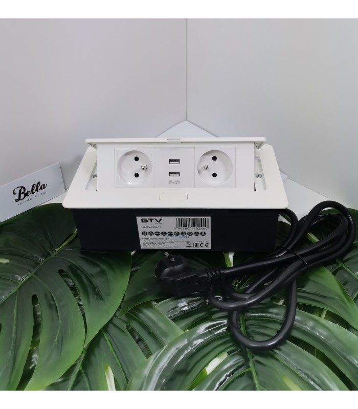 Przedłużacz SOFT biały 2x gniazdo z uziemieniem, USB 2,1A, kabel zasilający z wtyczką