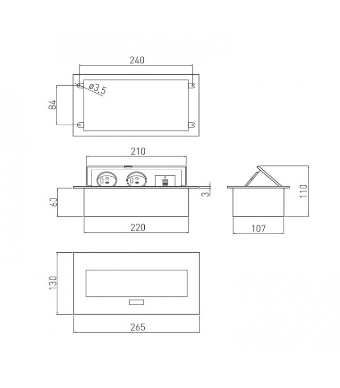 Przedłużacz czarny 2x gniazdo z uziemieniem, 2x USB, kabel zasilający z wtyczką