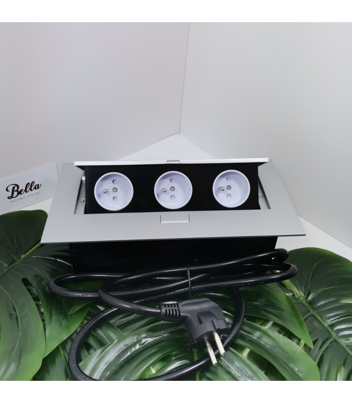 Przedłużacz aluminium 3x gniazdo z uziemieniem, kabel zasilający z wtyczką