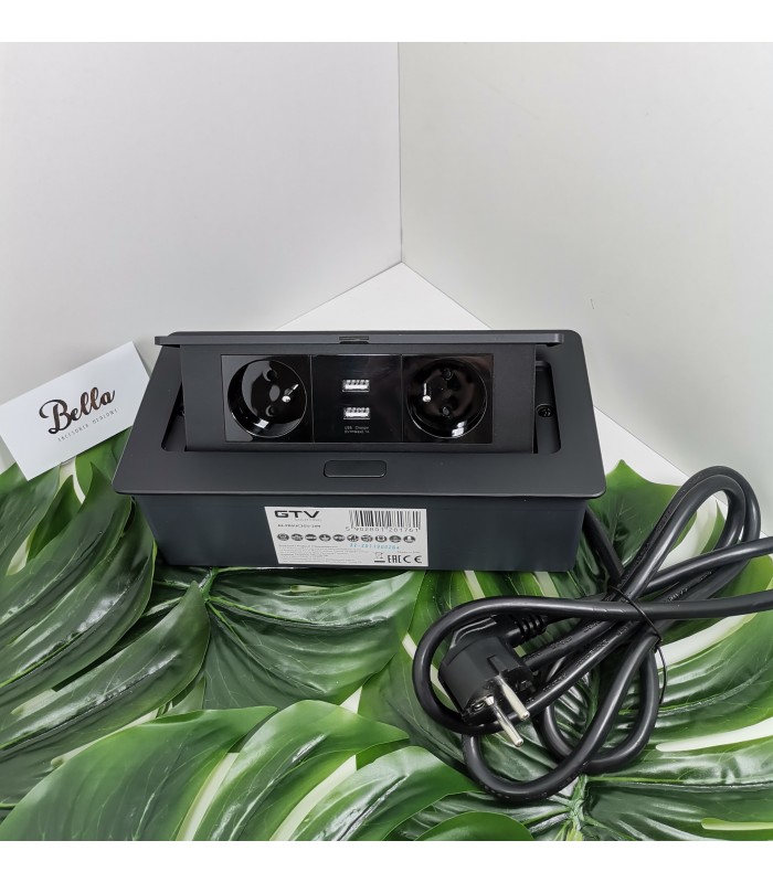 Przedłużacz SOFT czarny 2x gniazdo z uziemieniem, USB 2,1A, kabel zasilający z wtyczką, NOWY PANEL