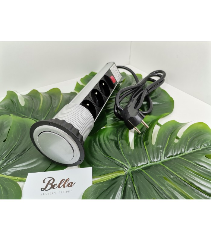 LIFT BOX ALUMINIUM fi 60mm, 3x gniazdo z bolcem, przewód 1,5m