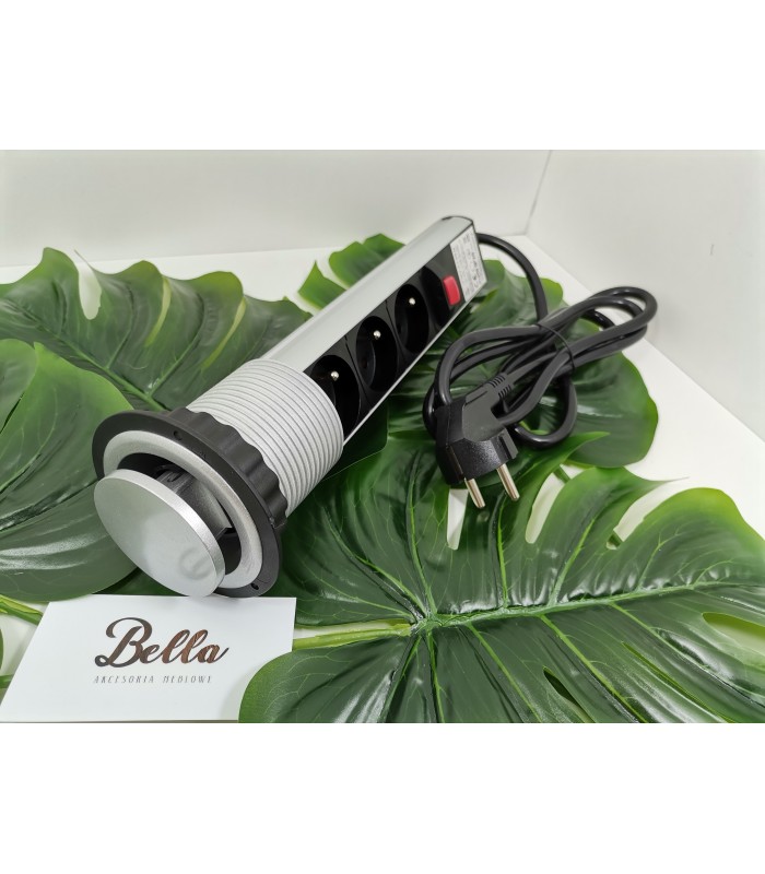 LIFT BOX ALUMINIUM fi 60mm, 3x gniazdo z bolcem, przewód 1,5m