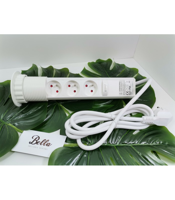 LIFT BOX biały fi60mm, 3x gniazdo z bolcem, przewód 1,5m