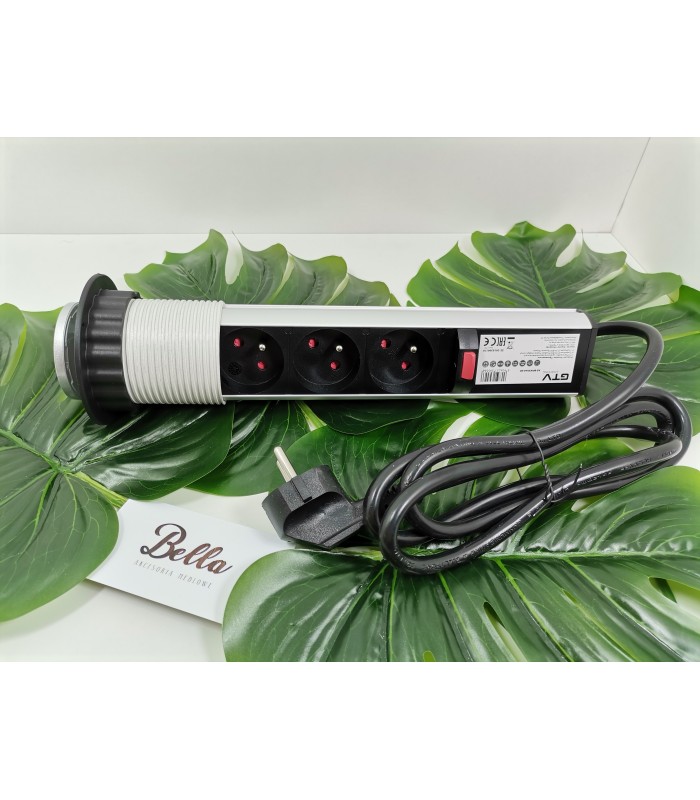 Przedłużacz FI-60mm srebrny 3 x gniazda z bolcem uziemiającym