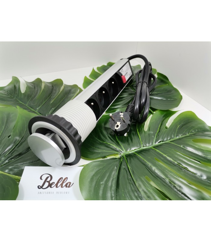 Przedłużacz FI-60mm srebrny 3 x gniazda z bolcem uziemiającym