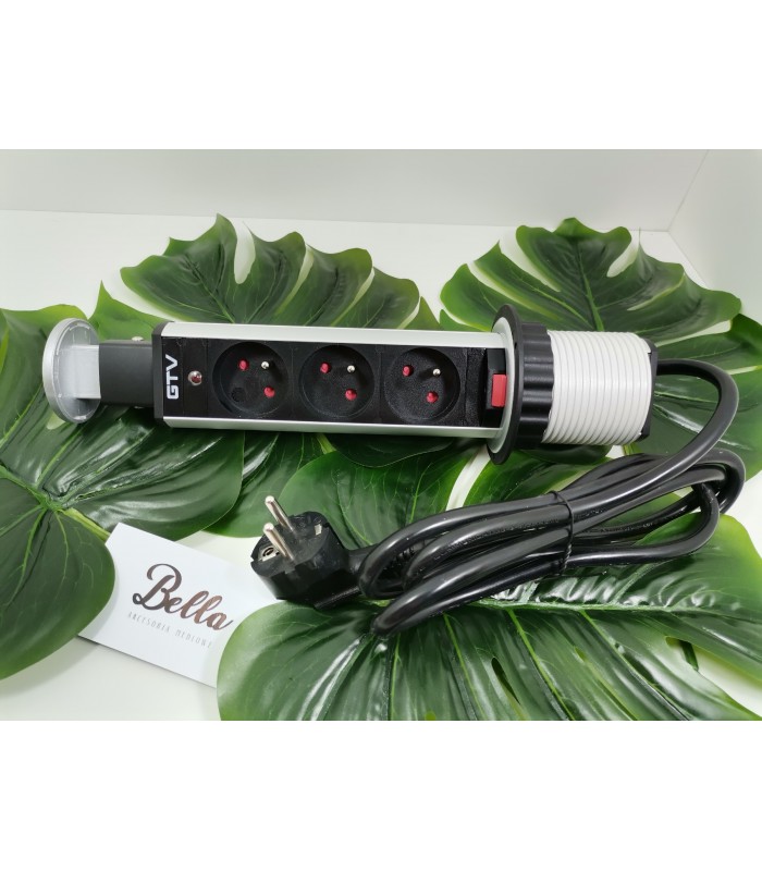 Przedłużacz FI-60mm srebrny 3 x gniazda z bolcem uziemiającym