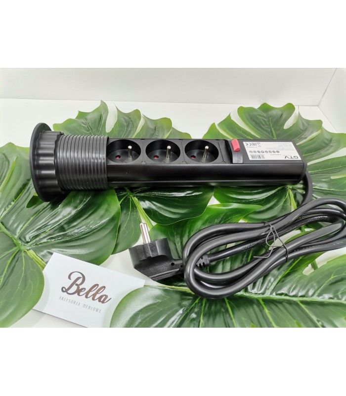 Przedłużacz FI-60mm czarny 3 x gniazda z bolcem uziemiającym