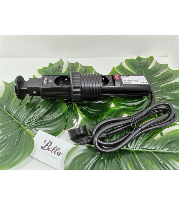 Przedłużacz FI-60mm czarny 3 x gniazda z bolcem uziemiającym