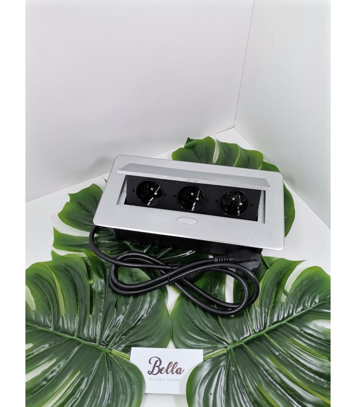 KOMBIBOX UZBROJONY 3 x gniazdo z bolcem, z przewodem 1,5m , kolor aluminium, model nr 1