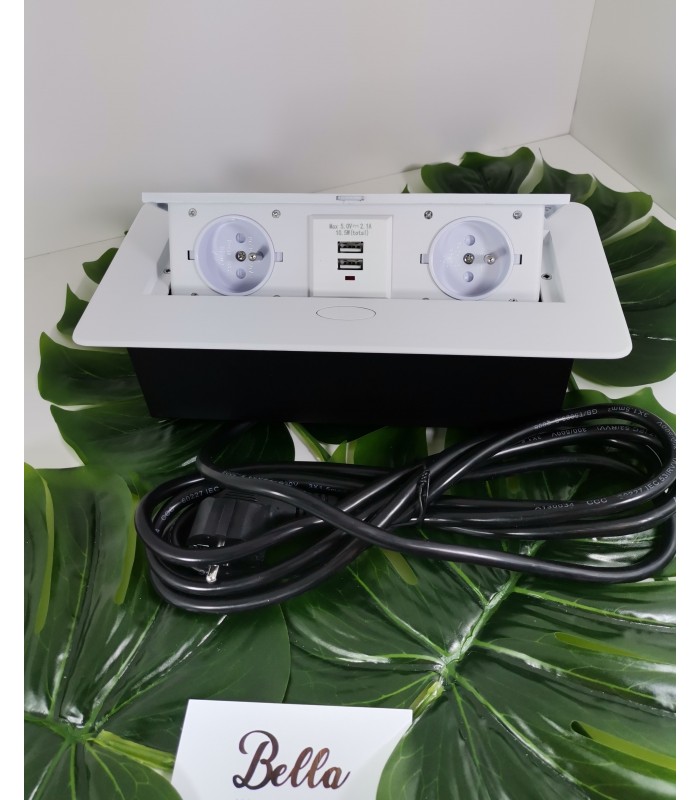 KOMBIBOX biały 3m przewód zasilający, 2 x gniazdo z bolcem + 2USB 5VDC 2,1A,