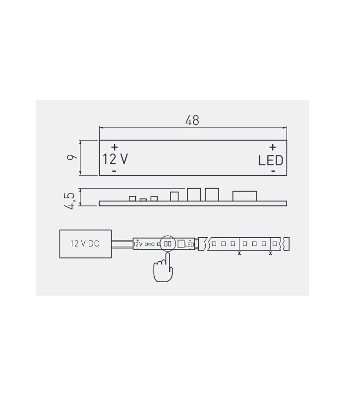 Włącznik bezdotykowy do profili led z przewodem 2m (2x0.20) max. 60W z taśmą klejącą